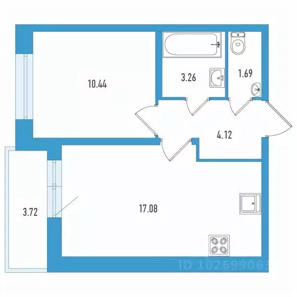 1-к кв. Санкт-Петербург ул. Тельмана, 37 (38.45 м) - Фото 0