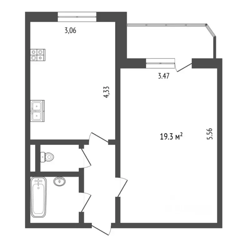 1-к кв. Тюменская область, Тюмень Инженерная ул., 68 (41.0 м) - Фото 1