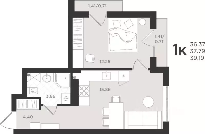 1-к кв. Калининградская область, Светлогорск  (37.79 м) - Фото 1