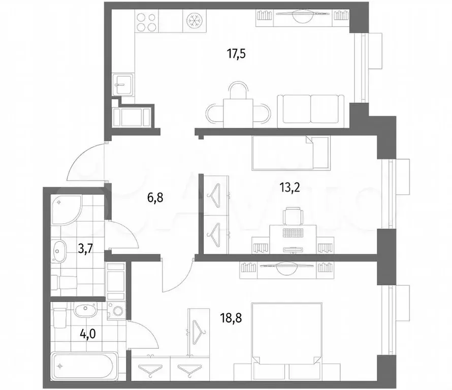 2-к. квартира, 64 м, 2/8 эт. - Фото 1