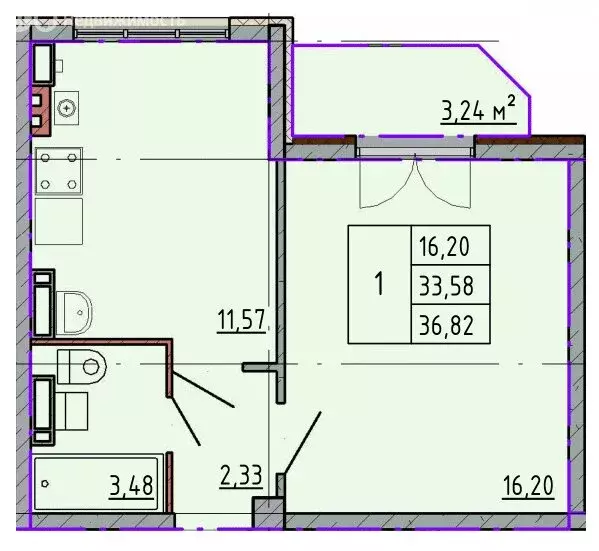 1-комнатная квартира: Шахты, улица Калинина, 10 (36.69 м) - Фото 0