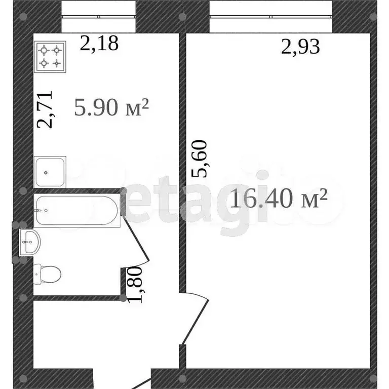 1-к. квартира, 28,1 м, 1/5 эт. - Фото 0