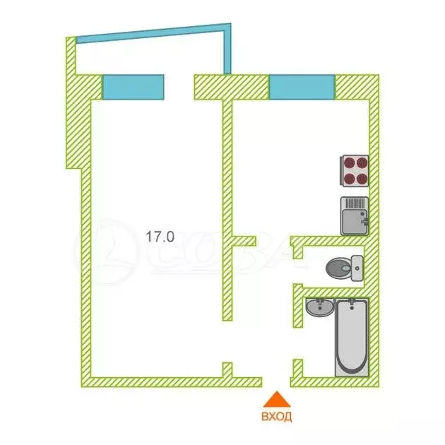 1-комнатная квартира: Тюмень, улица Свердлова, 22 (33.2 м) - Фото 1