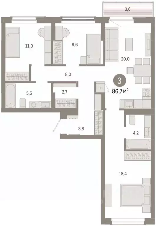 3-к кв. Омская область, Омск  (86.67 м) - Фото 2