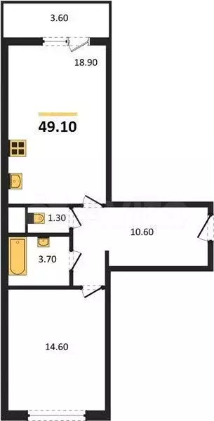 1-к. квартира, 48,1 м, 9/18 эт. - Фото 0