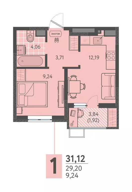 1-комнатная квартира: Краснодар, ЖК Тёплые Края (31.12 м) - Фото 1