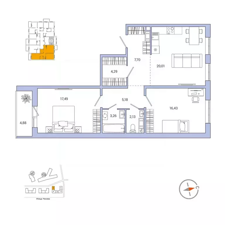 2-к кв. Ленинградская область, Гатчина ул. Чехова, 39к2 (78.9 м) - Фото 1