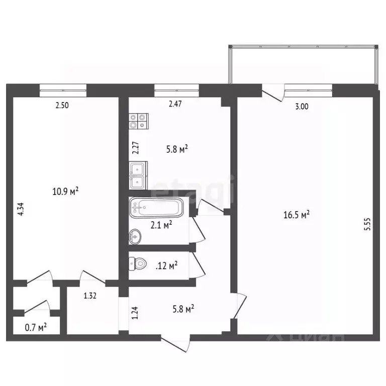 2-к кв. Карелия, Петрозаводск Нойбранденбургская ул., 17 (43.4 м) - Фото 1