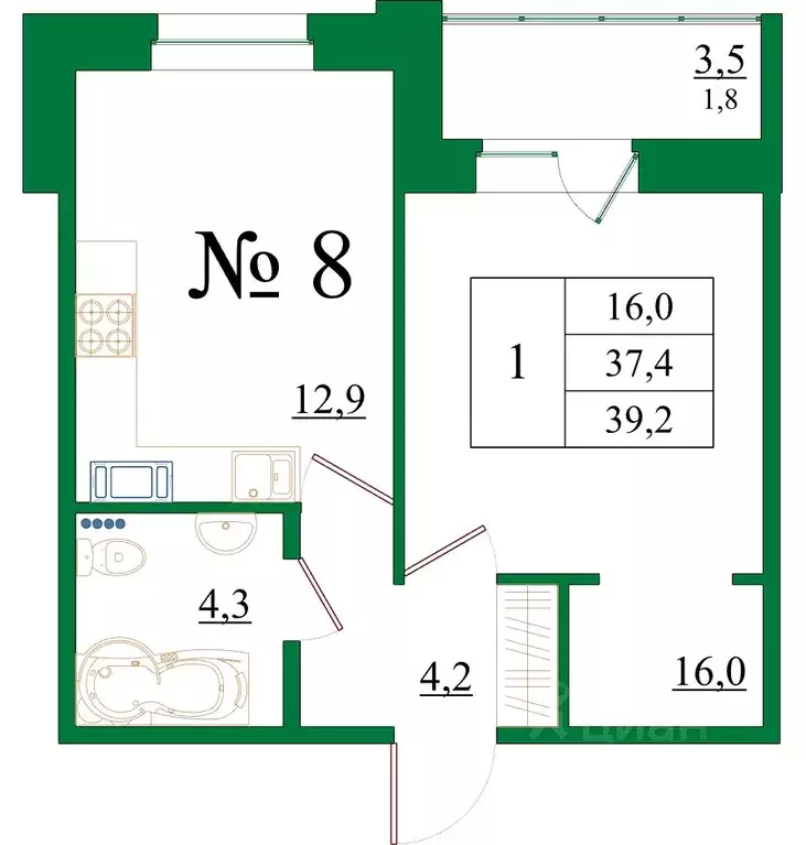 1-к кв. Ленинградская область, Гатчина Красносельское ш., 4Ак1 (39.2 ... - Фото 1