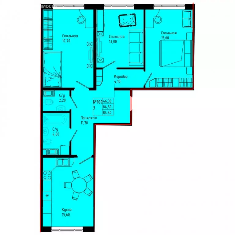 3-комнатная квартира: Коммунар, Железнодорожная улица, 41к1 (84.5 м) - Фото 1
