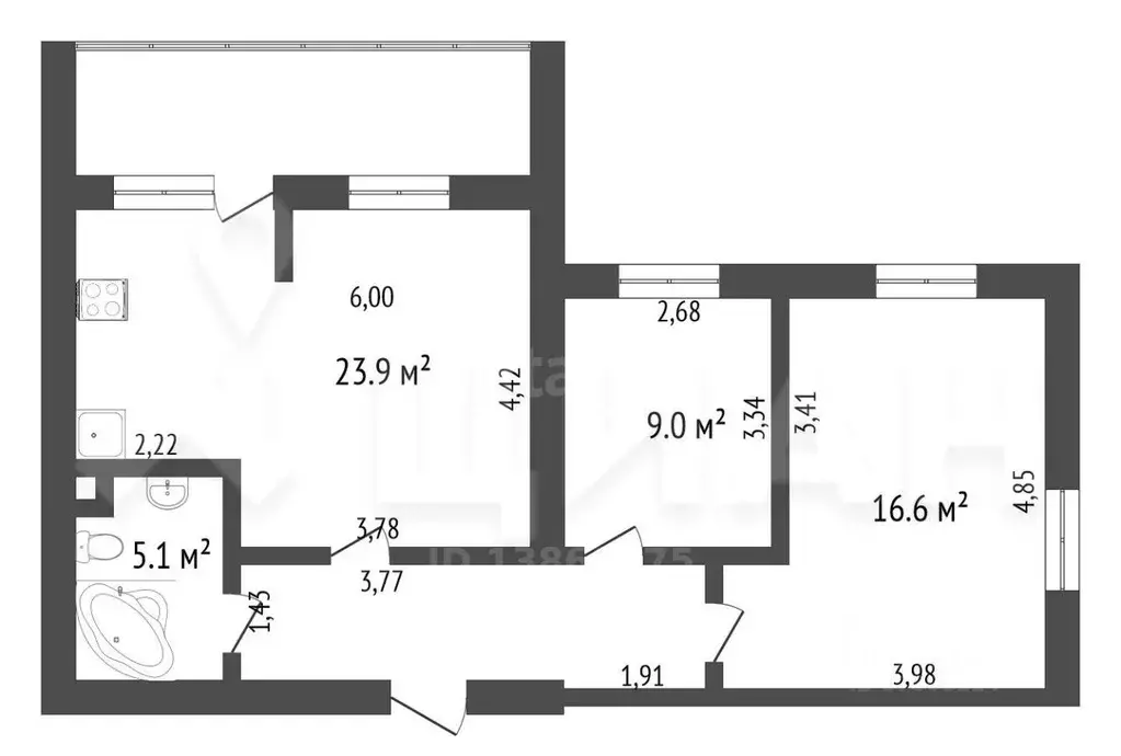 2-к кв. Новосибирская область, Бердск Северный мкр, 19 (68.2 м) - Фото 1