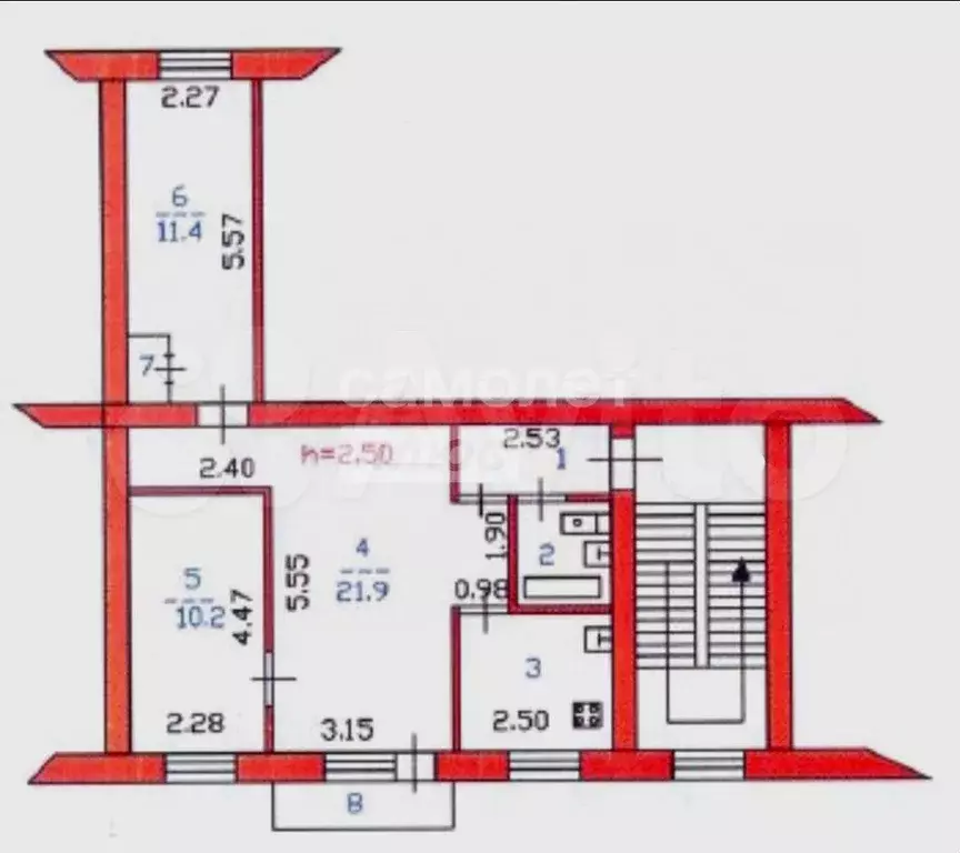 3-к. квартира, 56,5 м, 5/5 эт. - Фото 0