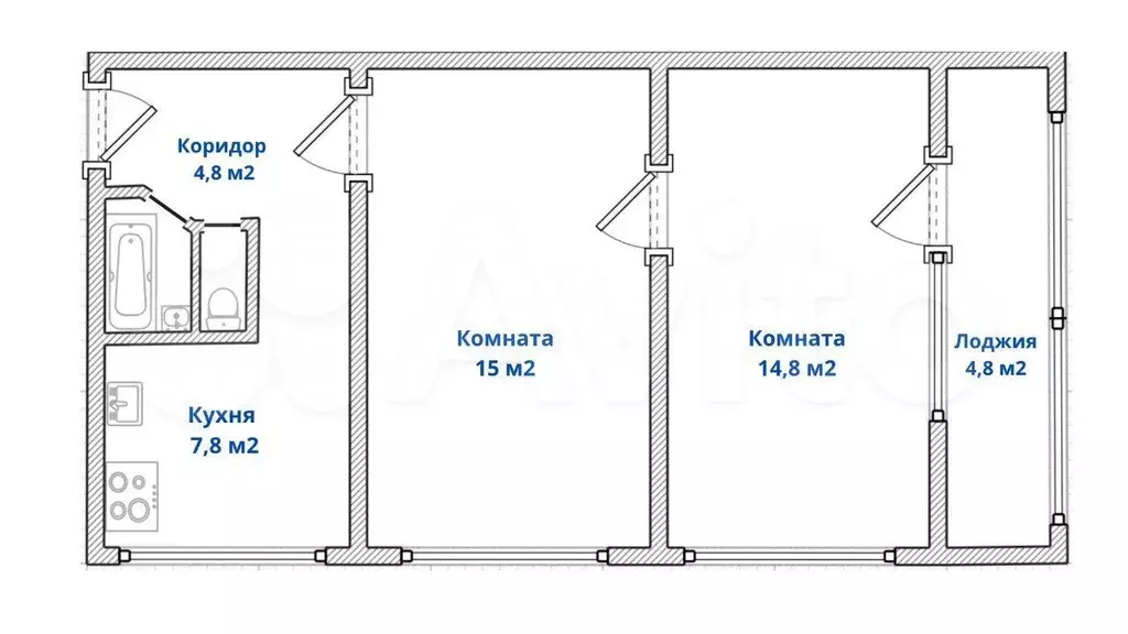 2-к. квартира, 45,2 м, 5/5 эт. - Фото 0