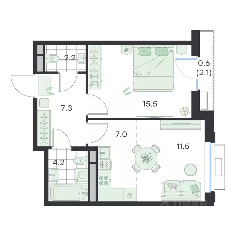 2-к кв. Московская область, Раменское G3 Михалевич жилой комплекс ... - Фото 1