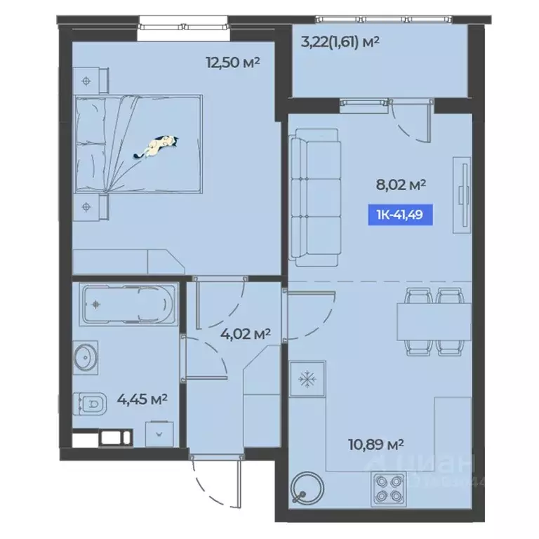 1-к кв. Краснодарский край, Краснодар ул. Краеведа Соловьева, 4 (41.49 ... - Фото 1