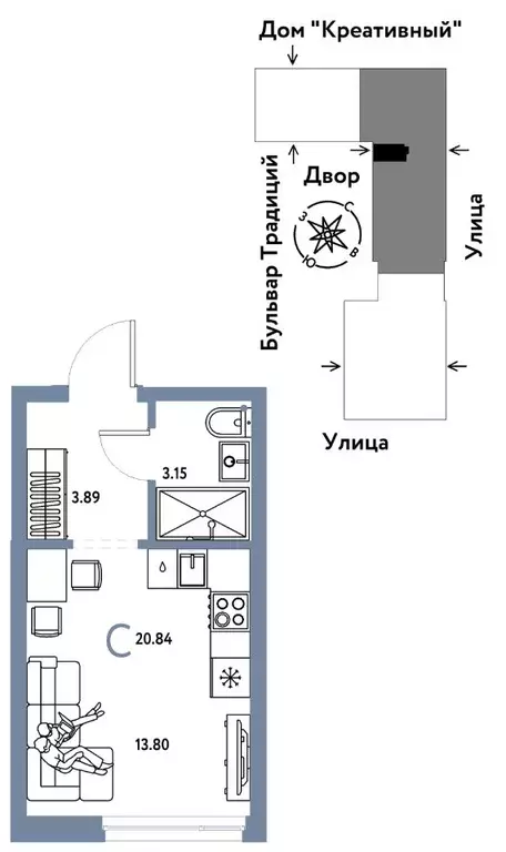 1-к кв. Тюменская область, Тюмень ул. Андрея Кореневского, 5к1 (20.84 ... - Фото 0
