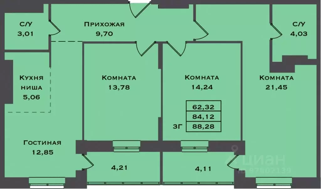 3-к кв. Ханты-Мансийский АО, Сургут Игоря Киртбая ул., 1А (88.28 м) - Фото 0