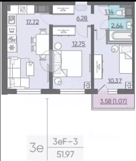 2-к кв. Санкт-Петербург Северный просп., 107 (50.0 м) - Фото 2