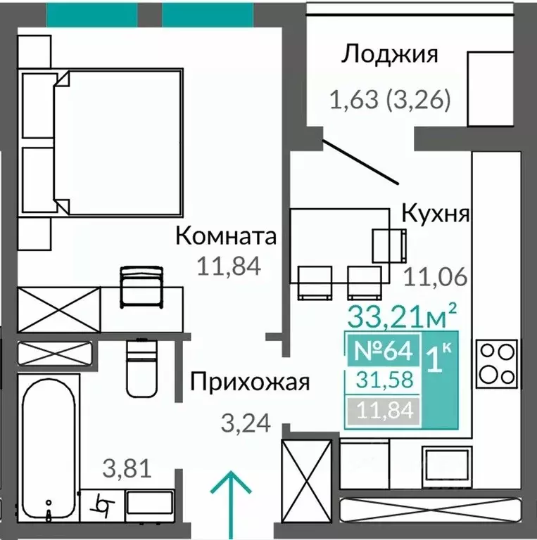 1-к кв. Крым, Симферополь Горизонты жилой комплекс (31.58 м) - Фото 0
