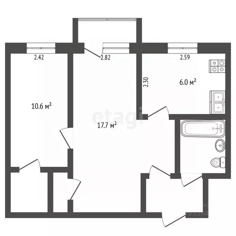 2-к кв. Тюменская область, Тюмень Профсоюзная ул., 7 (40.8 м) - Фото 1