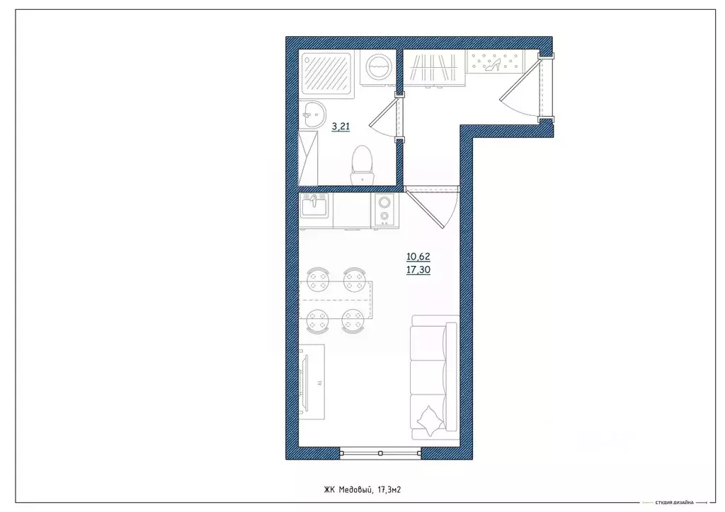 Студия Тверская область, Тверь ул. Медовая, 9к4 (17.3 м) - Фото 1