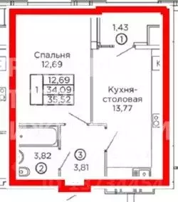 1-к кв. Рязанская область, Рязань ул. Островского, 122к1 (35.5 м) - Фото 2
