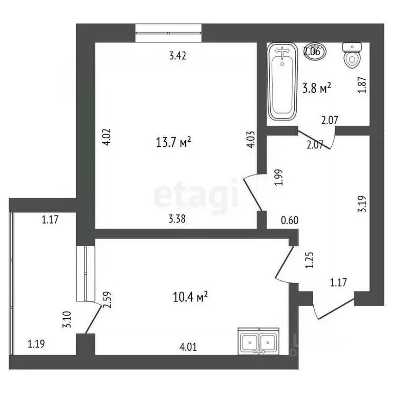 1-к кв. Мордовия, Рузаевка ул. Агейченко, 17А (33.9 м) - Фото 2