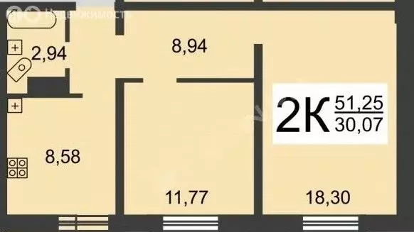 2-комнатная квартира: Нижний Новгород, улица Бориса Видяева, 14 (50.2 ... - Фото 2