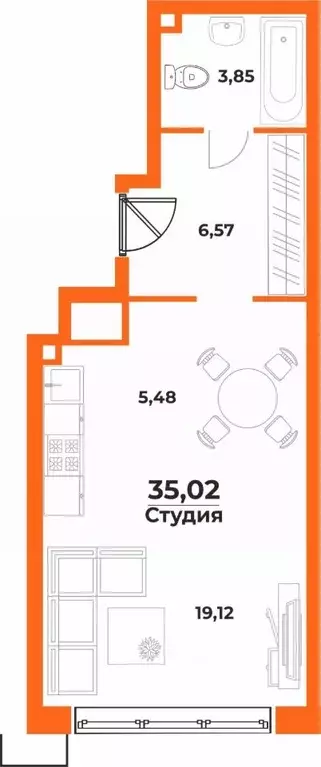 Студия Хабаровский край, Хабаровск Воронежская ул. (35.02 м) - Фото 0