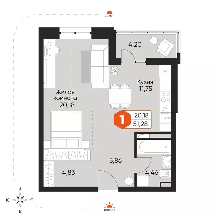 1-комнатная квартира: Обнинск, Белкинская улица, 36/1 (51.3 м) - Фото 1