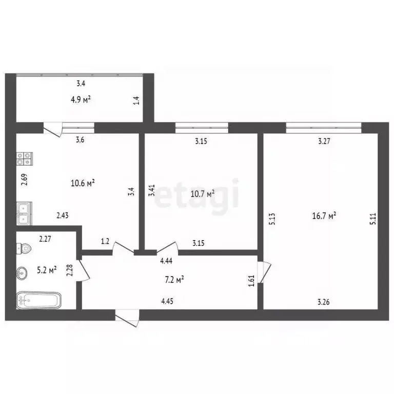 2-к кв. Башкортостан, Стерлитамак ул. 7 Ноября, 5А (50.4 м) - Фото 1