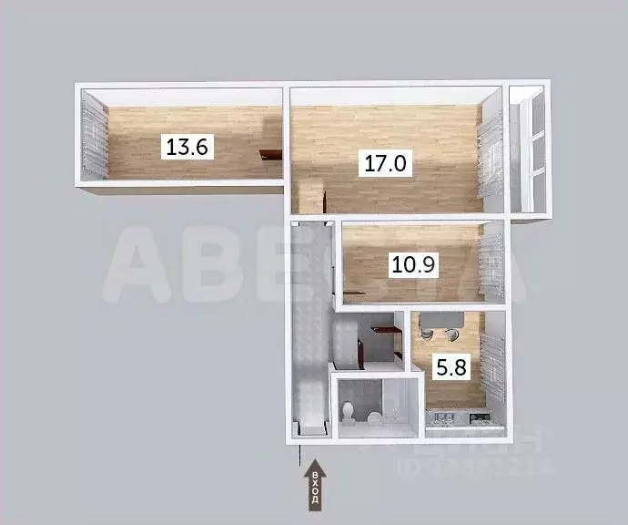 3-к кв. Омская область, Омск ул. Декабристов, 137А (58.3 м) - Фото 2