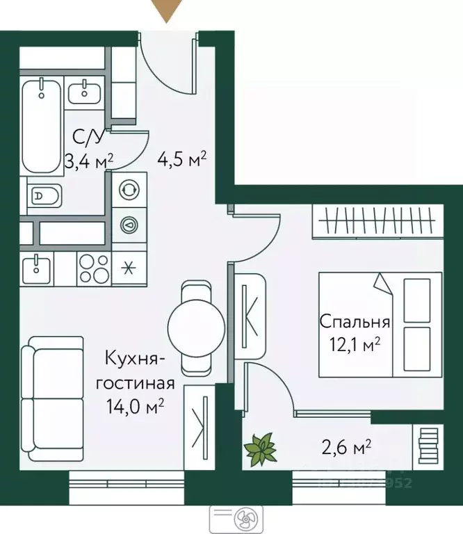 1-к кв. Волгоградская область, Волгоград Новосибирская ул., 74 (36.55 ... - Фото 0