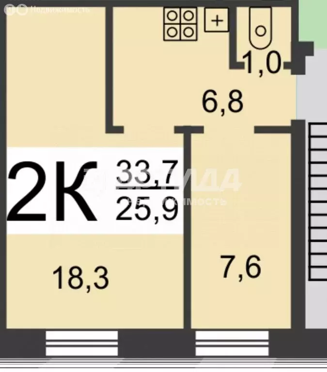 2-комнатная квартира: нижний новгород, улица паскаля, 1 (33.7 м) - Фото 0