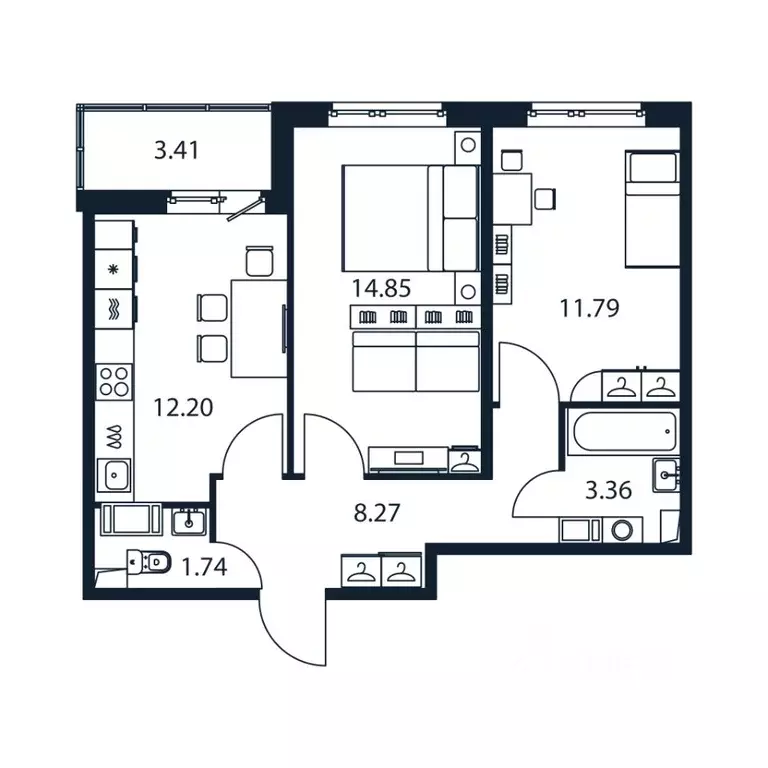 2-к кв. Ленинградская область, Мурино Всеволожский район, ул. ... - Фото 1