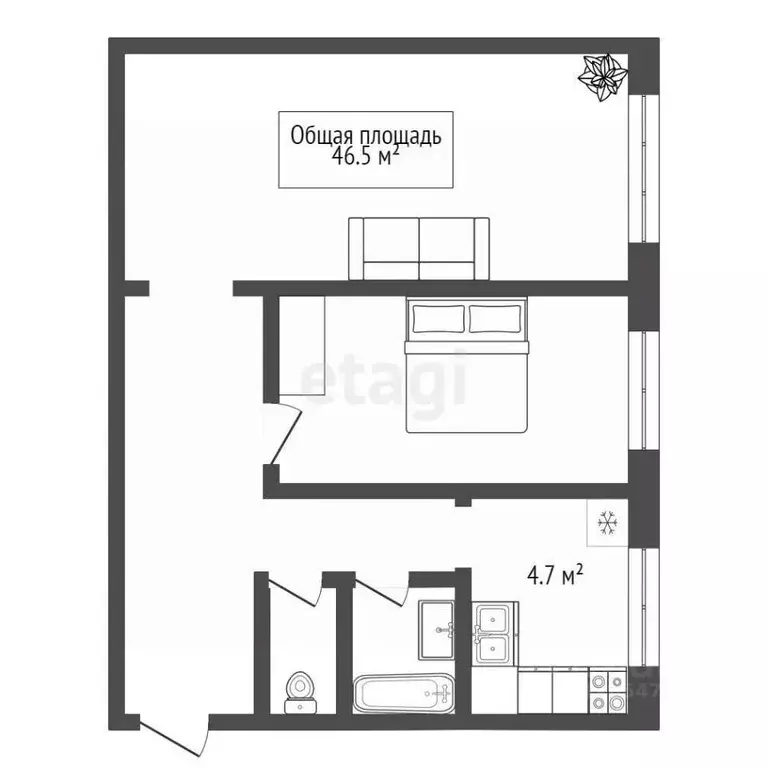 2-к кв. Новосибирская область, Новосибирск ул. Петухова, 116 (46.5 м) - Фото 1