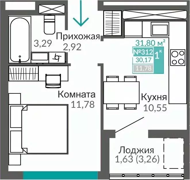 1-к кв. Крым, Симферополь Крымская роза мкр,  (30.17 м) - Фото 0