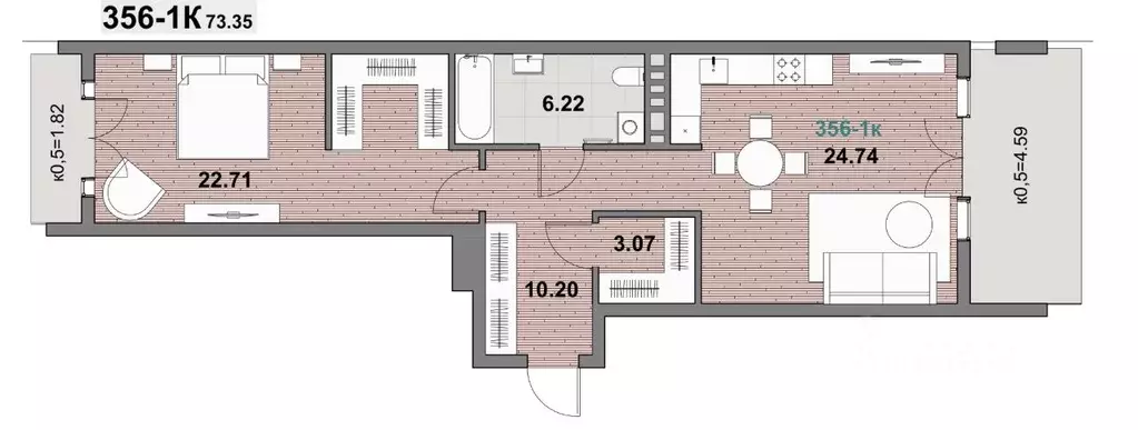 1-к кв. Калининградская область, Зеленоградск ул. Гагарина (73.35 м) - Фото 1