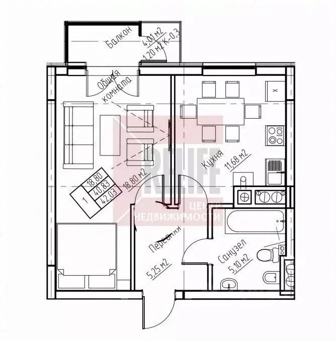 1-к кв. Калининградская область, Калининград Октябрьская ул., 12 (41.3 ... - Фото 2