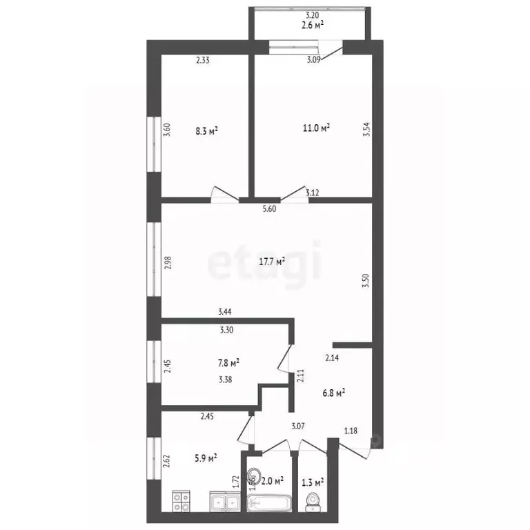 4-к кв. Башкортостан, Стерлитамак ул. Блюхера, 2 (60.8 м) - Фото 2