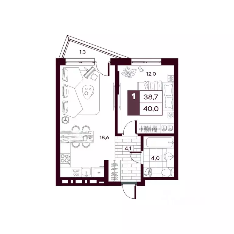 1-к кв. Тюменская область, Тюменский муниципальный округ, д. Дударева ... - Фото 1