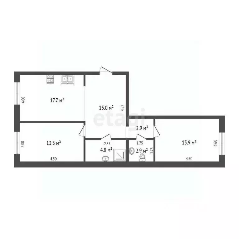 2-к кв. Тюменская область, Тюмень Новгородская ул., 14 (72.8 м) - Фото 0