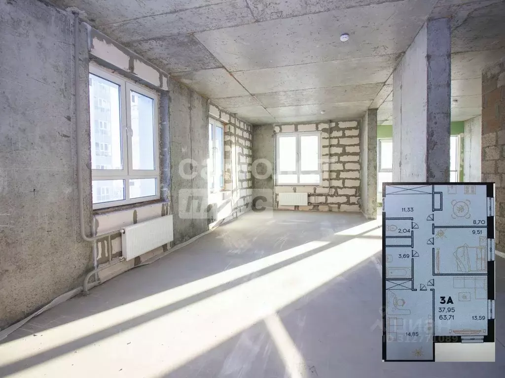 3-к кв. Ульяновская область, Ульяновск ул. Аблукова, 14 (63.5 м) - Фото 1