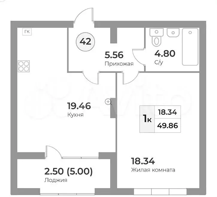 1-к. квартира, 49,9 м, 3/7 эт. - Фото 1