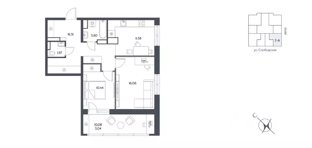 2-к кв. Хабаровский край, Хабаровск Слободская ул. (65.25 м) - Фото 2