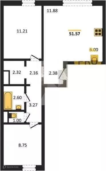 Продаётся 2-к квартира, 51.57 м - Фото 0