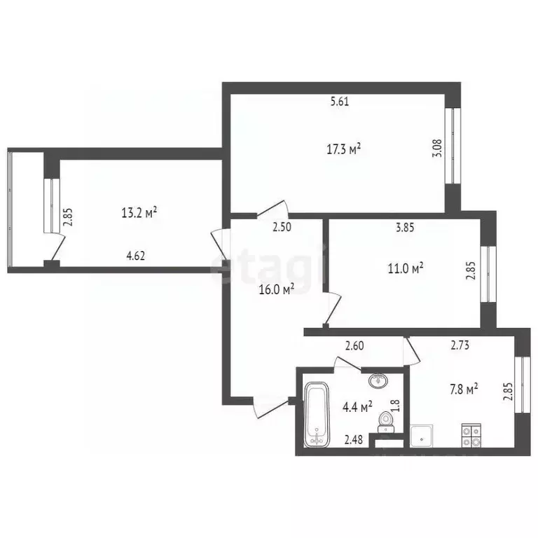 3-к кв. Ямало-Ненецкий АО, Новый Уренгой Советский мкр, 6/3 (69.7 м) - Фото 2