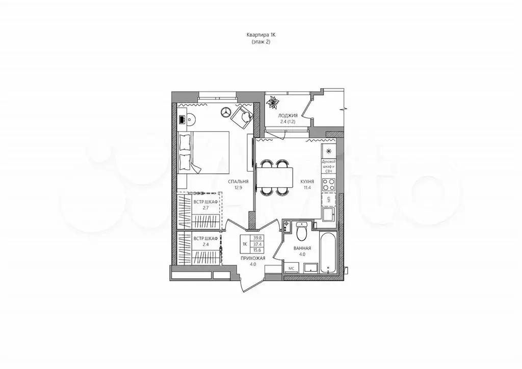 1-к. квартира, 38,6 м, 2/16 эт. - Фото 0