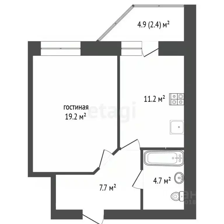 1-к кв. Самарская область, Самара ул. Советской Армии, 181к6Б (44.8 м) - Фото 2