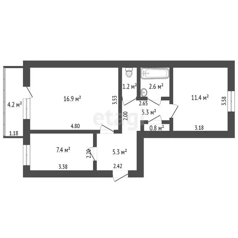 2-комнатная квартира: Ишим, Малая Садовая улица, 109 (50.9 м) - Фото 0